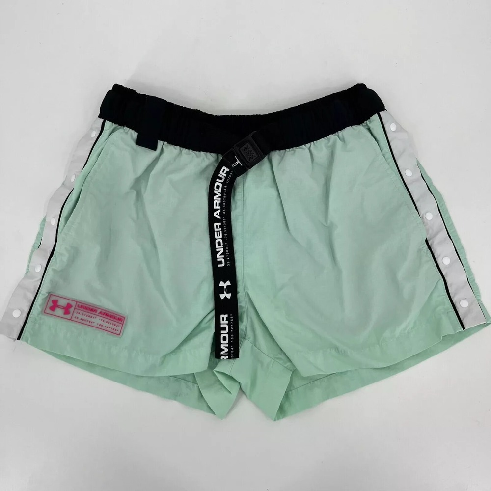 Under Armour Womens Mint Green Snap Side Belted Ripstop Athletic Shorts Small